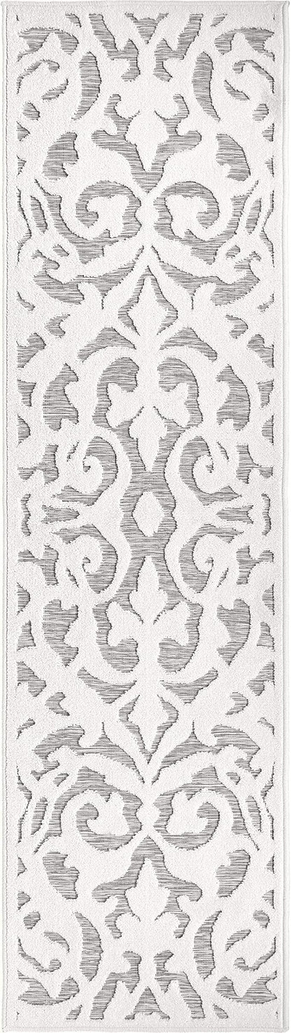 My Texas House Lady Bird Runner Rug 1.11x7.6 Indoor Outdoor, Natural Grey