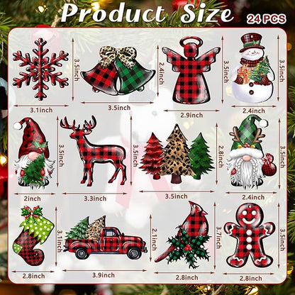 24 Pieces Christmas Wood Ornaments Snowflake Gnome Snowman Truck Wooden Hanging Ornaments Christmas Tree Cutouts Wood Crafts Holiday Decor Xmas Party Supplies (Xmas-Mixed-A)