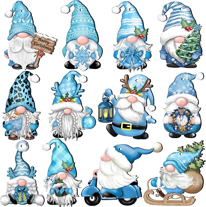 24 Pieces Christmas Gnome Wooden Hanging Ornaments, Wood Decor for Tree Decoration, Santa Doll Craft, Elf Party Supplies (Xmas-Gnomes-C)