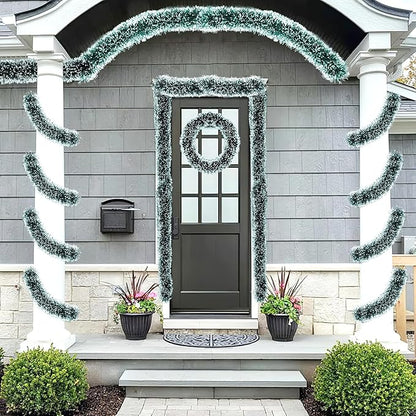 50FT Tinsel Christmas Garland Metallic Twist Garland Shiny Hanging Tinsel for Christmas Tree Party Supplies Indoor Outdoor Home Xmas Decoration (Green/White)