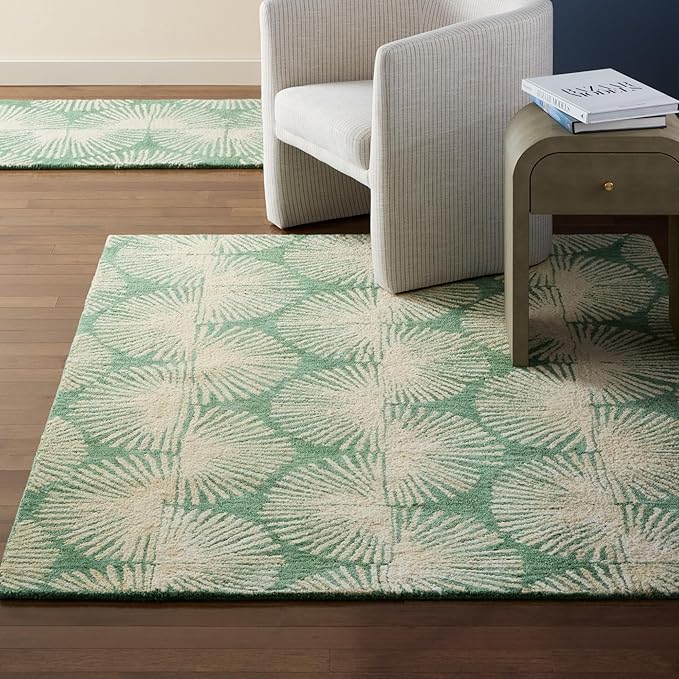 Nicole Miller New York Kendall Fluted Geo Handcrafted Area Rug, 100% Wool Rug, Green, 6'x9'