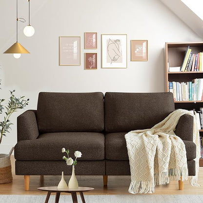 Loveseat Sofa with Deep Seats Mid Century Upholstered 2 Seat Small Sofa, Brown
