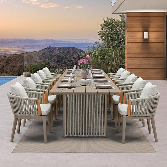 PURPLE LEAF Outdoor Dining Table Set for 10, Aluminum Outdoor Patio Table and Chairs Set with Olefin Cushions, 11 Pieces Patio Furniture Set for Garden or Deck, Beige