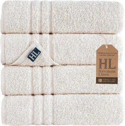 Hawmam Linen Cream Bath Towels 4 Pack Soft Bath Towels Premium Quality Perfect for Daily Use 100% Cotton Towel, Sea Salt