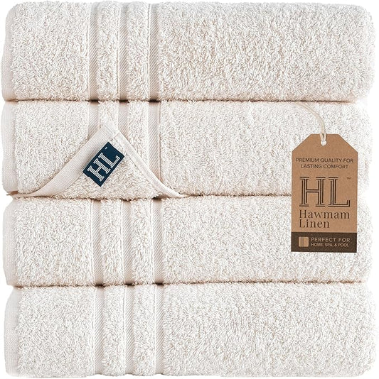 Hawmam Linen Cream Bath Towels 4 Pack Soft Bath Towels Premium Quality Perfect for Daily Use 100% Cotton Towel, Sea Salt
