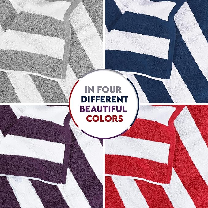 Utopia Towels Cabana Stripe Beach Towel, Oversized 100% Ringspun Cotton Pool Bath Towels for Beach, Red Navy Grey Plum