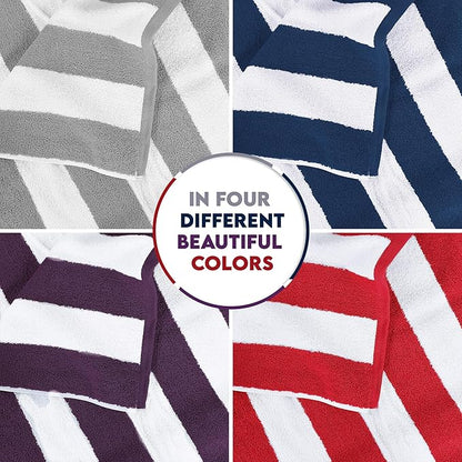 Utopia Towels Cabana Stripe Beach Towel, Oversized 100% Ringspun Cotton Pool Bath Towels for Beach, Red Navy Grey Plum