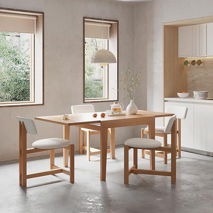 Acanva Rectangle Extendable Dining Table for 4-6 Person, Modern Kitchen Small Space Tables with Solid Wood Legs, Natural Oak