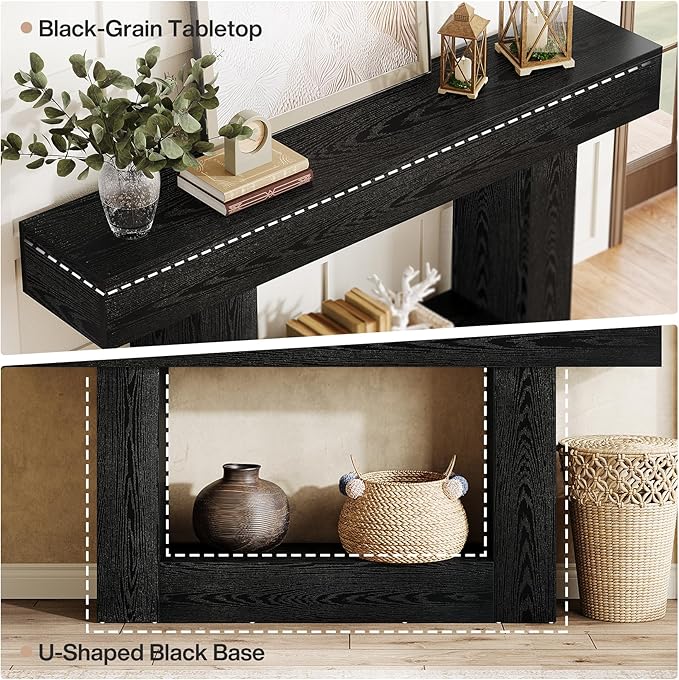 Tribesigns 63-Inch Long Console Table, 2-Tier Entryway Table Sofa Table with Storage, Farmhouse Wood Behind Couch Table for Living Room, Hallway, Black