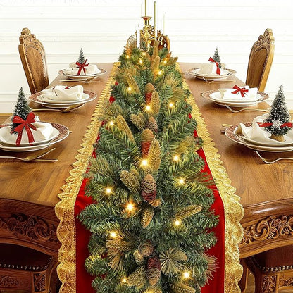 SHareconn Guirnalda de Navidad preiluminada de 9 pies con Christmas decoración de piñas y luces LED multicolor enchufables, guirnalda iluminada para chimenea, mesa, decoración de Navidad en interiores y