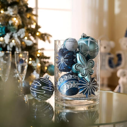 Valery Madelyn Ornaments for Christmas Trees, 60ct Navy Blue and Silver Shatterproof Christmas Tree Decorations, Luxury Hanging Ball Ornaments Bulk for Xmas Holiday Party Decor