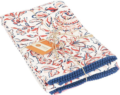 TARAN LIVING Printed Kitchen Dish Bar and Tea Towels Cotton, 18x28 inch with Trims, Cotton Dish Towel Sets (White & Peach, Set of 4)