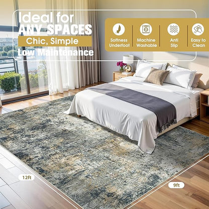 9x12 Area Rugs for Living Room Rug Washable: Abstract Large Rug for Dining Room Bedroom Carpet Non Slip 9 by 12 Indoor Modern Nursery Home Office Multi