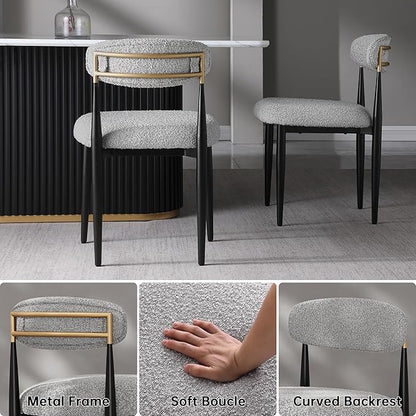 Morden Fort Modern Dining Chairs Set of 4, Boucle Upholstered Chairs with Open Back and Black Metal Legs for Dining Room, Kitchen, Living Room and Apartment