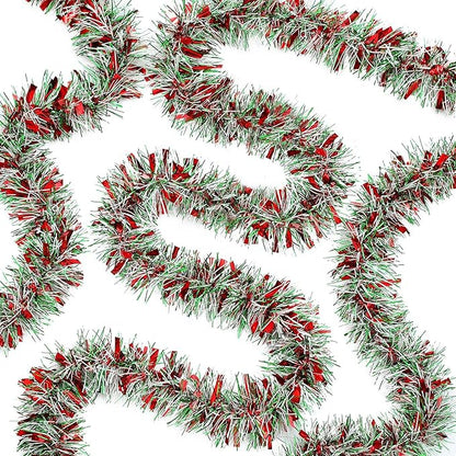 50 Feet Christmas Tinsel Garland Metallic Twist Garland Xmas Tree Decorations Wedding Birthday New Year Hanging Ornaments Party Supplies 3 Inch(Red, Green, White)