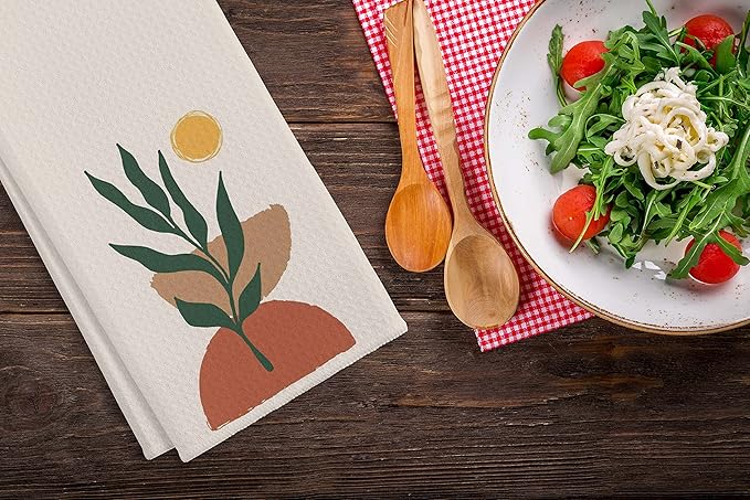 QIYUHOY Sun Semi Circles Botanical Leaf Cotton Kitchen Towels Tea Towels 16x24