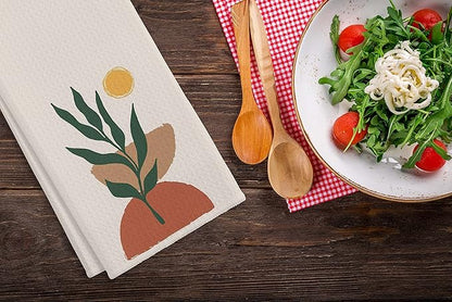 QIYUHOY Sun Semi Circles Botanical Leaf Cotton Kitchen Towels Tea Towels 16x24