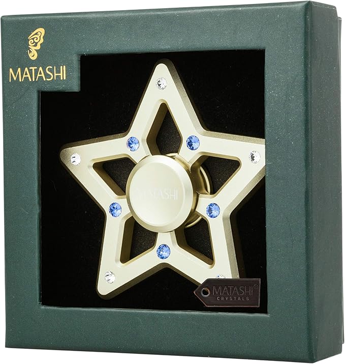 Matashi 24K Gold Plated Hanging Christmas Tree Star Ornament with Matashi Crystals, Christmas Decorations for Holiday Wedding Party Decoration, Tree Ornaments, Shiny, Metal Finish, Ribbons Included