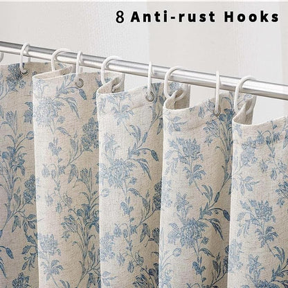 Blue Floral Shower Curtain Linen Cottagecore Shower Curtain for Bathroom 54" W x 78" L
