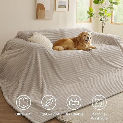 Bedsure GentleSoft Large Fleece Blanket for Bed - Cozy Soft Throw Blankets for Women, Cute Large Throws for Girls, Linen, 120x120 Inches
