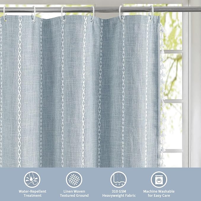 MitoVilla White Boho Farmhouse Small Stall Shower Curtain Set 36 x 72, Half Size Narrow Polyester Linen Fabric Shower Curtains for Farmhouse Bathroom Decor, White
