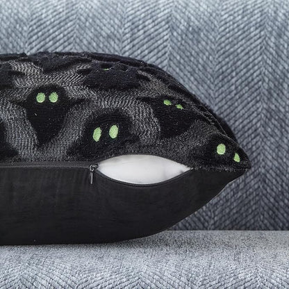 DFXSZ Halloween Pillow Covers 12x20 inch Set of 2 Black Ghost Throw Pillow Cases Soft Plush Faux Fur Wool Cushion Case for Chair Bedroom Living Room Home Decor PTK03F12