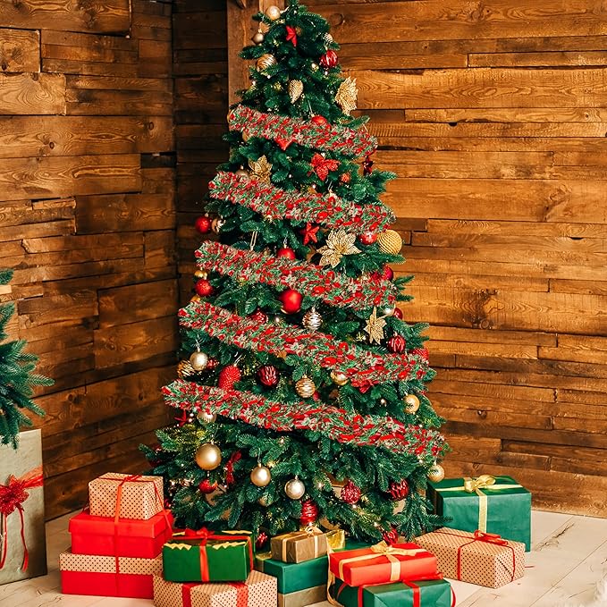 50 Ft Christmas Tinsel Garland Thick Tinsel Garland Xmas Tree Decorations Metallic Tinsel Twist Garland for Christmas, Birthday, Party Decor Indoor Outdoor Party Supplies