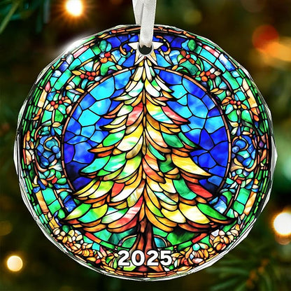 Unique 2025 Christmas Ornament - Stained Glass-Inspired Christmas Ornament for Holiday Décor, Dated Christmas Ornaments for Family and Friends, Premium Holiday Keepsake Gift