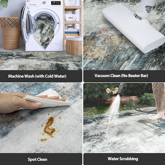 6x9 Area Rugs for Living Room Rug Washable: Abstract Rug for Dining Room Bedroom Carpet Non Slip 6 by 9 Indoor Modern Nursery Home Office Black Gold