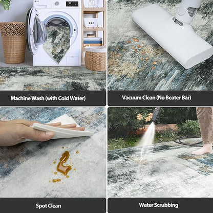 5x7 Area Rugs for Living Room Rug Washable: Abstract Rug for Dining Room Bedroom Carpet Non Slip 5 by 7 Indoor Modern Nursery Home Office Black Gold