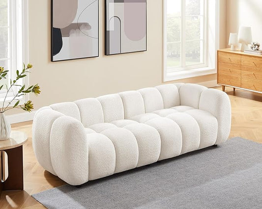 VANOMi 88" Oversized Boucle Sofa, Modern Upholstered Tufted Cloud Couch, Deep Seat Boucle Sofa,Cozy Modern 3 Seater Couch for Living Room, Bedroom, Apartment