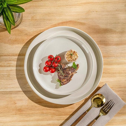 AmorArc 32 Pieces Ceramic Dinnerware Sets for 8, Handpainted Plates and Bowls Set with Rustic Terracotta Underside, Scratch Resistant Stoneware Dishes Set, Dishwasher & Microwave Safe, Light Beige