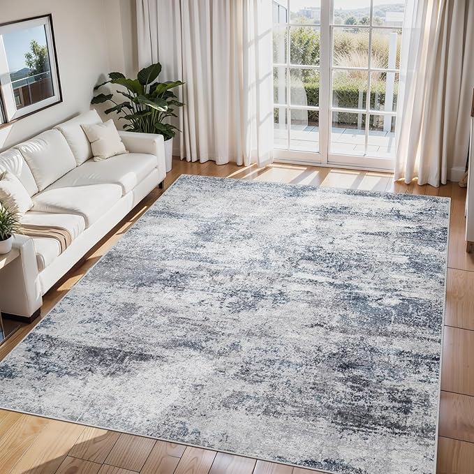 6x9 Area Rugs for Living Room Rug Washable: Abstract Rug for Dining Room Bedroom Carpet Non Slip 6 by 9 Indoor Modern Nursery Home Office Blue Grey