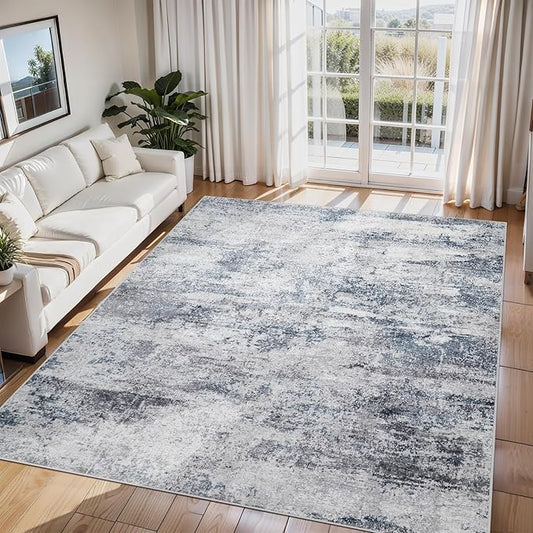 6x9 Area Rugs for Living Room Rug Washable: Abstract Rug for Dining Room Bedroom Carpet Non Slip 6 by 9 Indoor Modern Nursery Home Office Blue Grey