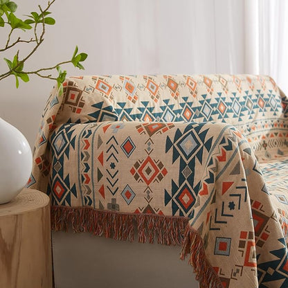 Boho Throw Blanket 100% Cotton Woven Ultra Soft 4-Layer Muslin Quilt Farmhouse Bed Blanket Cover 80"x90", Diamond