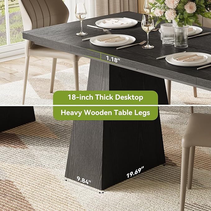 LITTLE TREE Dining Table for 6 People, Wooden Table, Rectangle Furniture with Heavy Duty Legs, Modern Kitchen Table for Home, Dining Room, Black