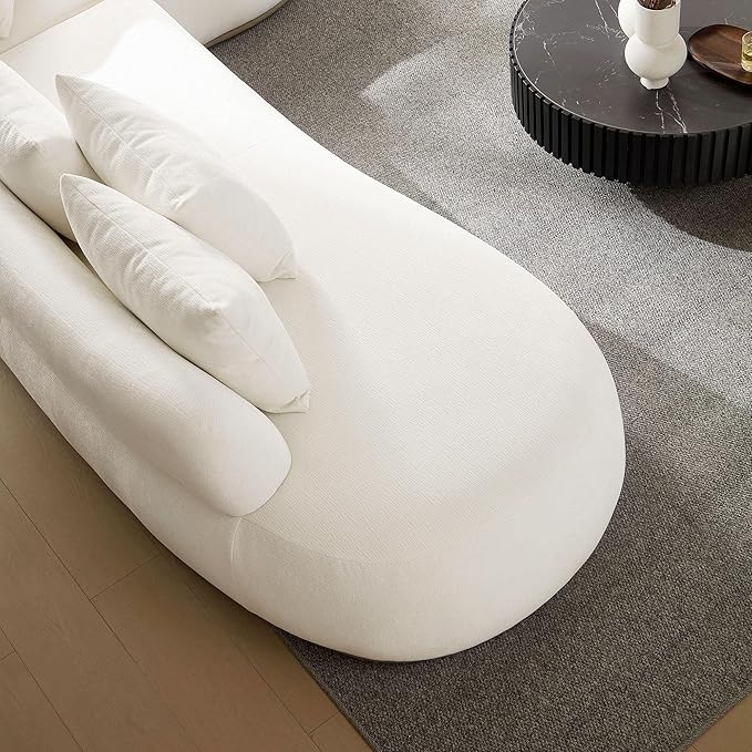 WILLIAMSPACE 134.63" Oversize Curved Sofa Cloud Couch with Round Chaise & Ottoman, Modern Upholstered Curved Sectional Sofa Couch with 6 Pillows for Living Room, No Assembly (Right-Facing,Cream White)