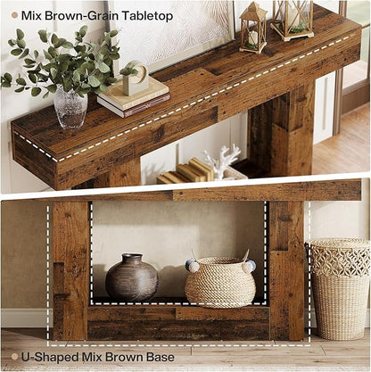Tribesigns 63-Inch Long Console Table, 2-Tier Entryway Table Sofa Table with Storage, Farmhouse Wood Behind Couch Table for Living Room, Hallway, Rustic Mixed Brown