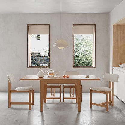Acanva Rectangle Extendable Dining Table for 4-6 Person, Modern Kitchen Small Space Tables with Solid Wood Legs, Natural Oak