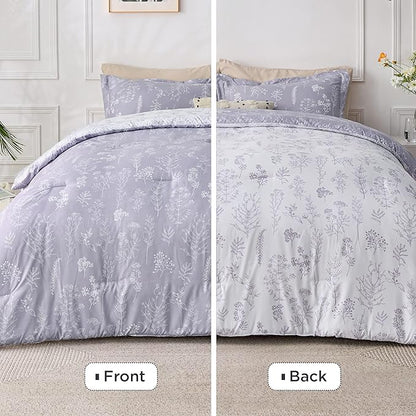 Bedsure King Comforter Set - Lavender Bed Set, 3 Pieces Cute Floral Bedding, 1 Soft Reversible Botanical Flowers Comforter and 2 Pillow Shams