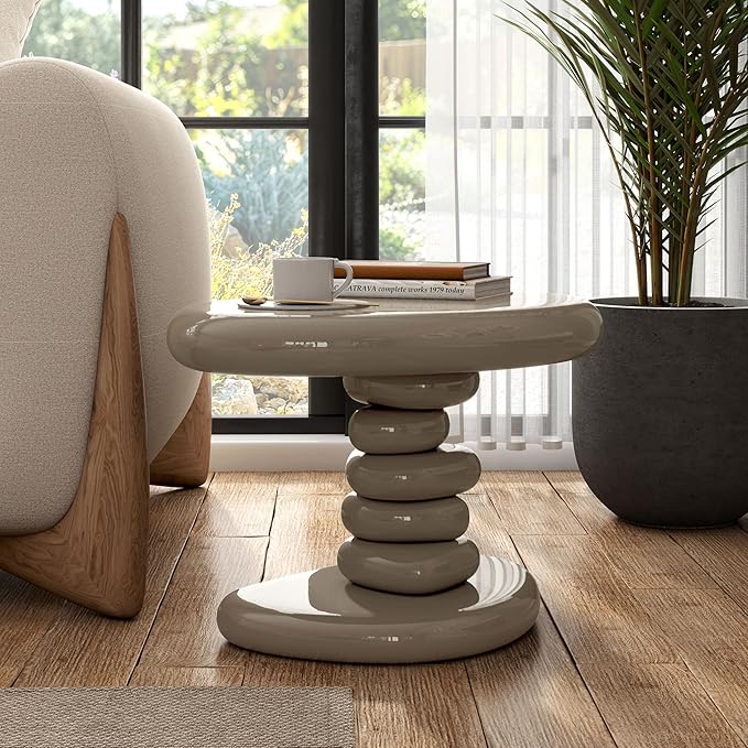 24/7 Shop at Home Kavren Modern 37-inch 3-Piece Oval Glossy Low Profile Coffee Table Set, Stone Shape Living Room Furniture for Small Space, Dark Brown