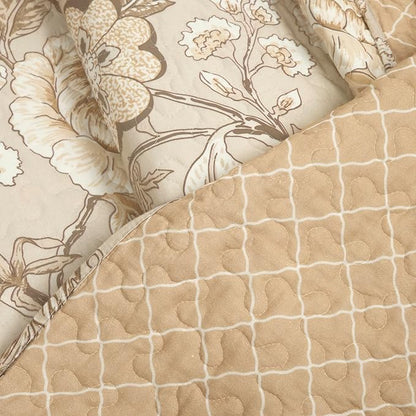 Lush Decor Sydney Reversible Cotton Quilt Set Queen 3 Piece Bedding, Beige Floral Neutral