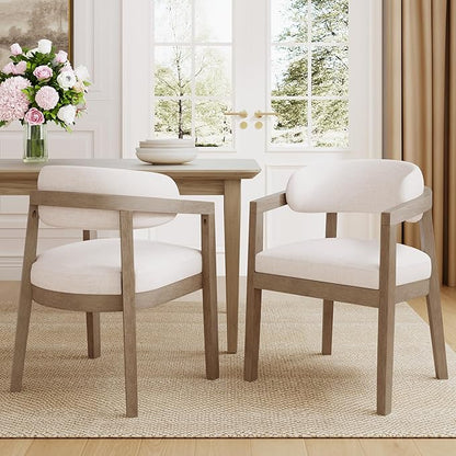Christopher Knight Home Set of 2 Lanford Fabric Upholstered Dining Chairs, Curved Backrest Kitchen Side Chair, Soft Padded Seat&Back Cushion, Solid Wood Armchair, Ergonomic Extra Seat,Beige+Light Ash