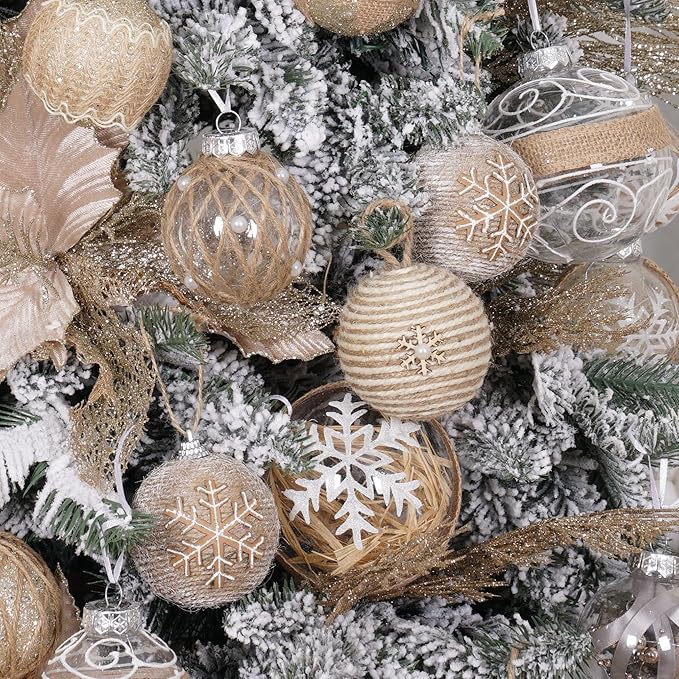 XmasExp Farmhouse Christmas Ball Ornaments Set-Rustic Shatterproof Christmas Tree Decorations 12Counts,70mm/2.76", Farmhouse