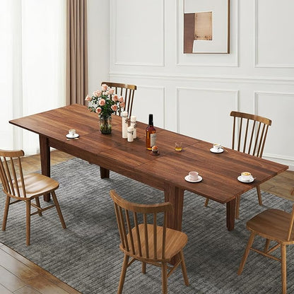 71''- 106'' Extendable Dining Room Table, Expandable Dining Table, Modern Large Table, for 6-10 Person, Walnut Brown