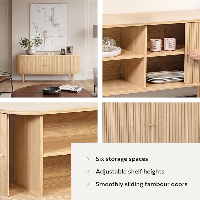 WERMO 71’’ Sideboard Storage Cabinet with Doors and Shelves - Wood Credenza for Living Room, Bedroom, Entryway and Home Office Cabinet. Kitchen Buffet, Modern Media Console Table with Storage (Oak)