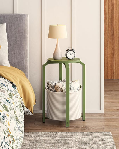 TUTOTAK Small Side Table, Round End Table, Night Stand, Bedside Table, Sofa Table with Storage Basket, Living Room, Bed Room, Olive Green TB01BOG0922