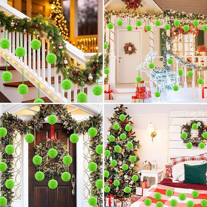 Lime Green Furry Christmas Ball Ornaments 12Pcs Fuzzy Lime Green Ornaments or Xmas Pom Pom Ball Hanging Decorations Furry Elf Balls for Xmas Tree Wreath Home Fireplace Mantel Wall Decors