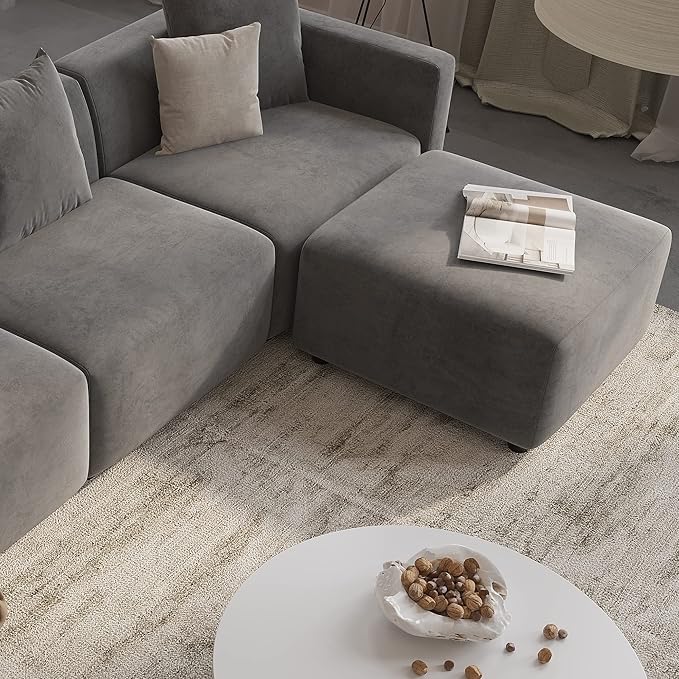 Acanva Luxury L-Shaped Upholstery Convertible Modular Sectional Sofa, Contemporary Reversible Couch with Chaise Lounge for Living Room, Apartment, 4 Piece Set, Suedette Dark Grey