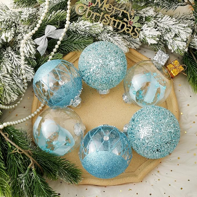 XmasExp Christmas Ball Ornaments Set, Shatterproof Christmastree Decorations,6ct Large Plastic Hanging Ornaments,100mm/4, Blue